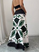 Elenzga Elegant Lady's Resort Floral Embroidered High Waist A-Line Midi Skirt